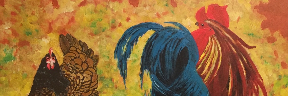 Haan kip en kuikens - acryl schilderij | Nol K.