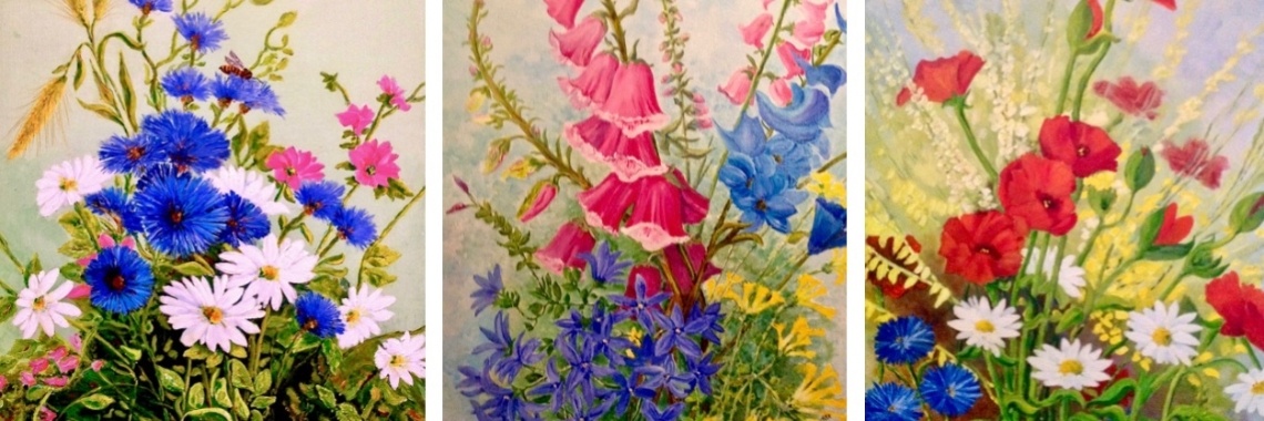Dwaal Psychologisch schuifelen Trio compositie wilde bloemen - acryl schilderijen