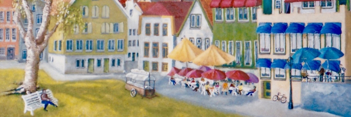 Zicht op huizen vanuit haven in Urk - olieverf schilderij | Nol K.