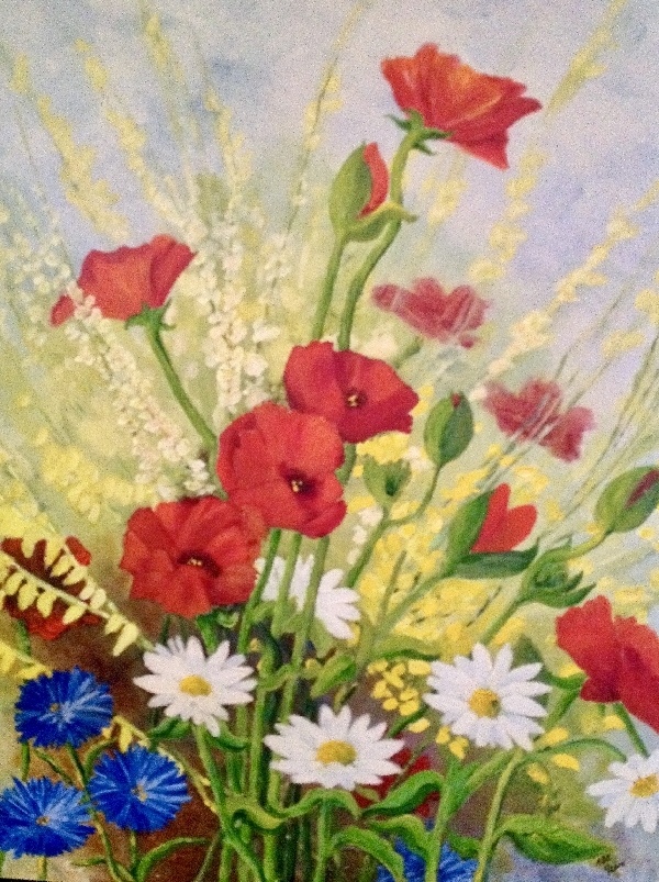 bezoeker Versterken Viskeus Trio compositie wilde bloemen - acryl schilderijen