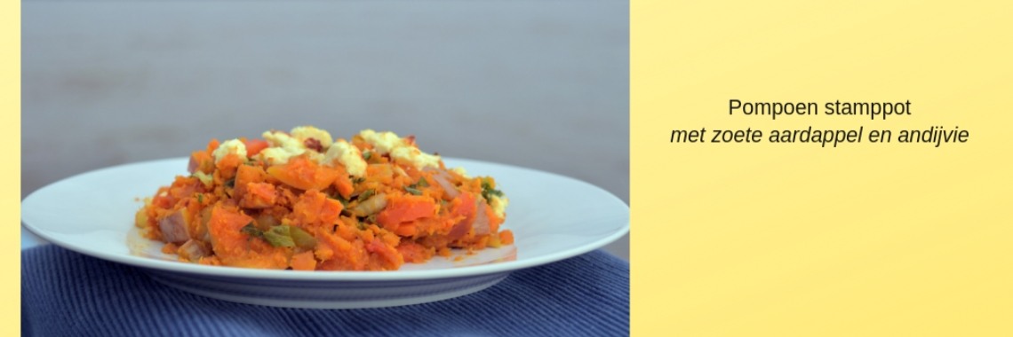 Pompoen stamppot met zoete aardappel en andijvie. | Els Vergaerde